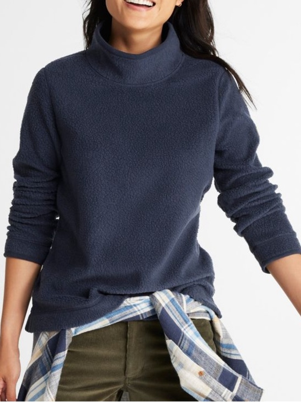 LL bean Women's Cozy Cottage Fleece, Funnelneck Pullover navy - S